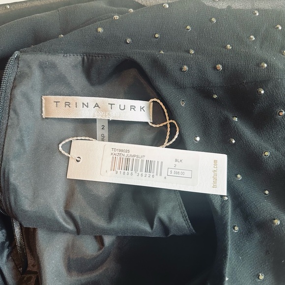 New Trina Turk Black Kaizen Rhinestone Embellished Popover Black Jumpsuit Size 2 - Picture 2 of 12